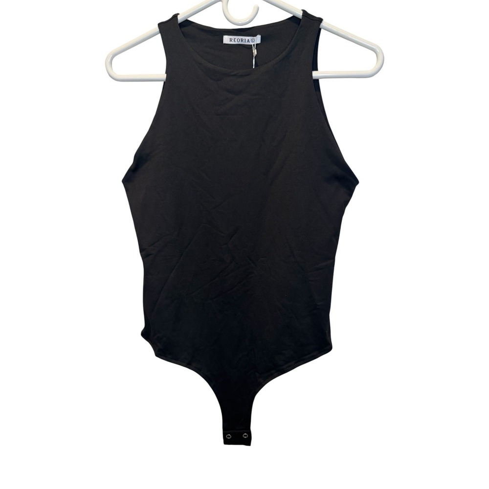 REORIA Womens Black High Neck Sleeveless Bodysuit Size L New